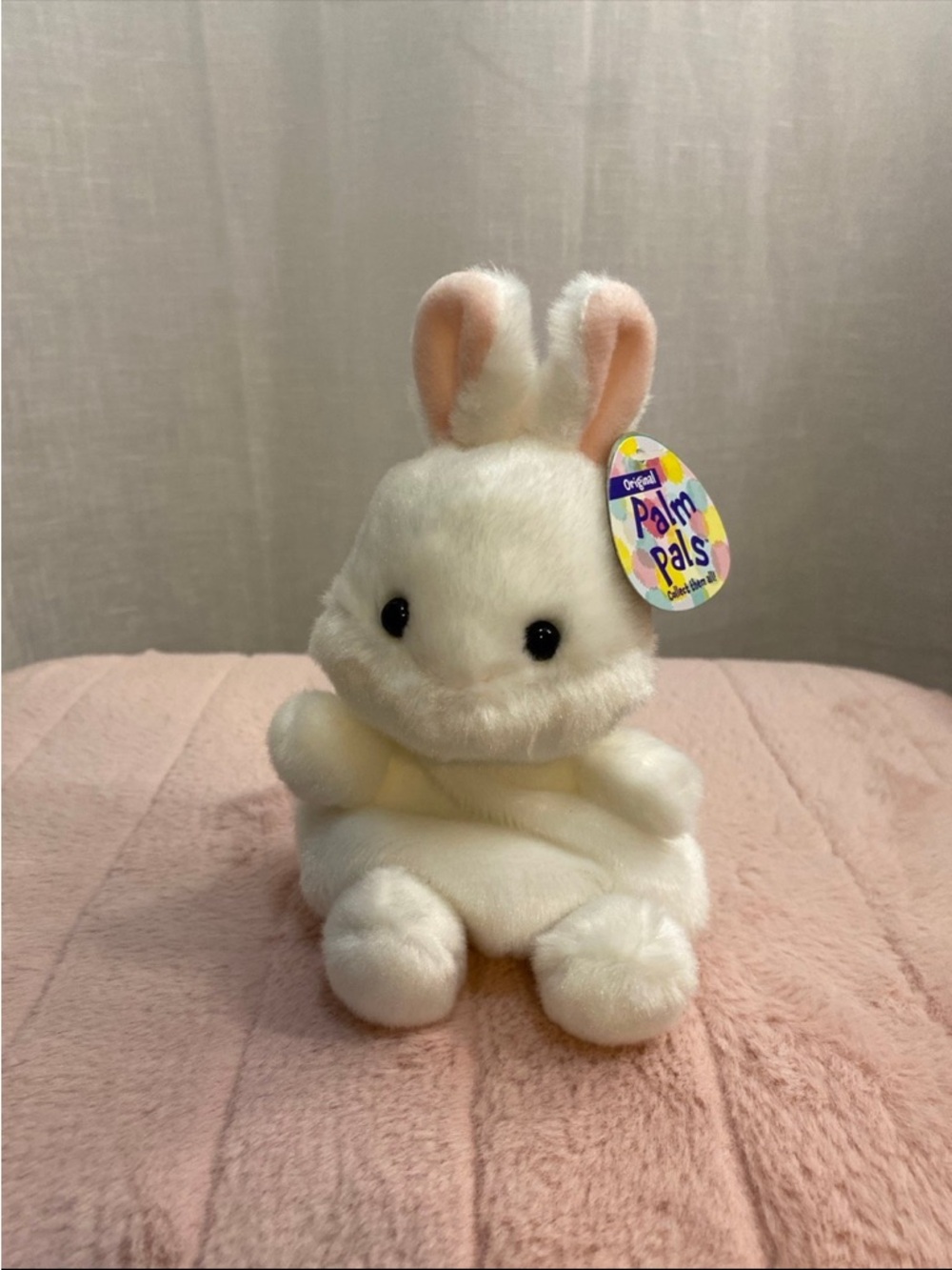 White Plush Cottontail Bunny with Pink Ear Accents - Palm Pals by Aurora